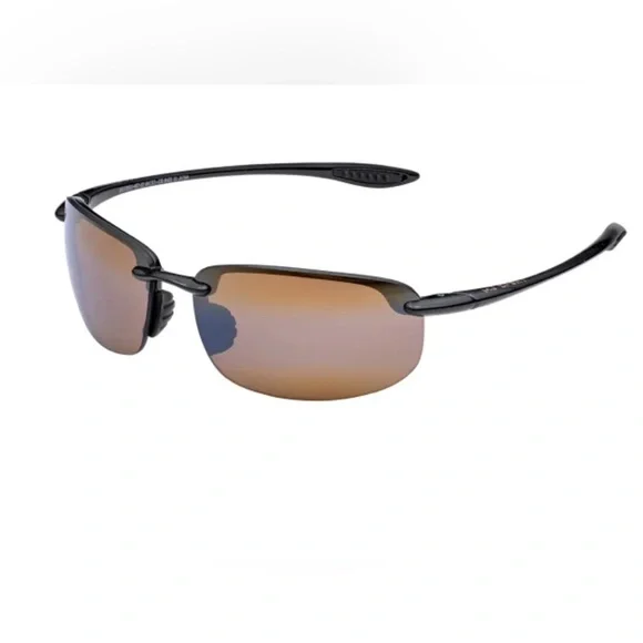 Maui Jim Ho'okipa 407 02 64 Men's Gloss Polarized Sunglasses - Black/Bronze - Picture 1 of 14